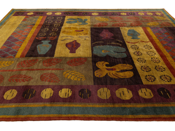Modern Tibetan Wool and Silk Rug 9 X 12