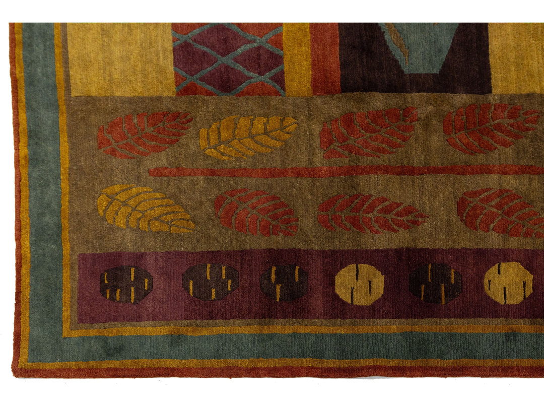 Modern Tibetan Wool and Silk Rug 9 X 12