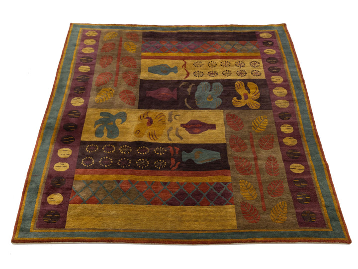 Modern Tibetan Wool and Silk Rug 9 X 12