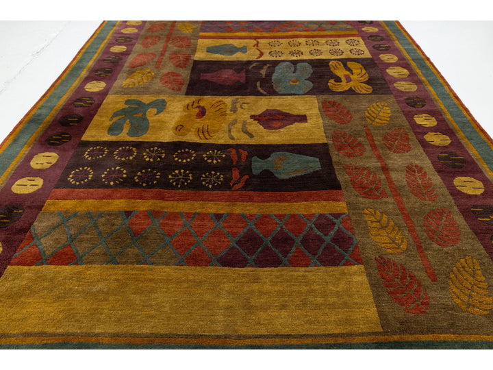 Modern Tibetan Wool and Silk Rug 9 X 12