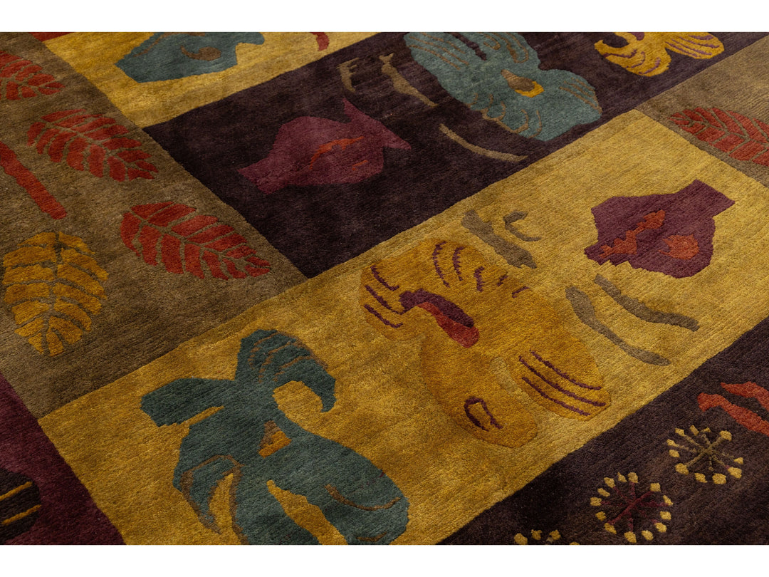 Modern Tibetan Wool and Silk Rug 9 X 12