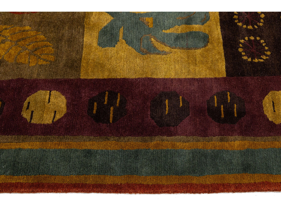 Modern Tibetan Wool and Silk Rug 9 X 12