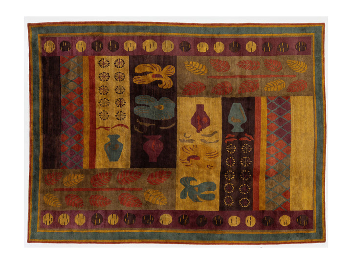 Modern Tibetan Wool and Silk Rug 9 X 12