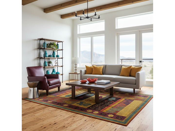 Modern Tibetan Wool and Silk Rug 9 X 12