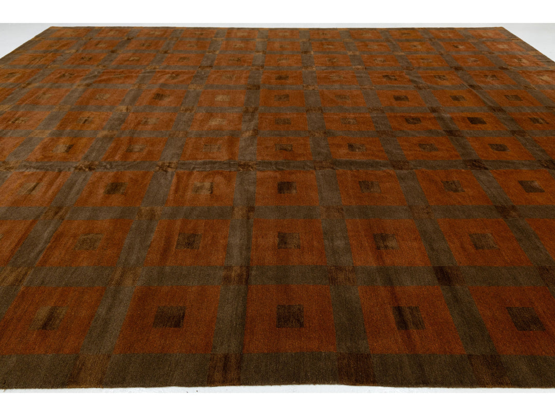 Modern Tibetan Wool and Silk Rug 13 X 16