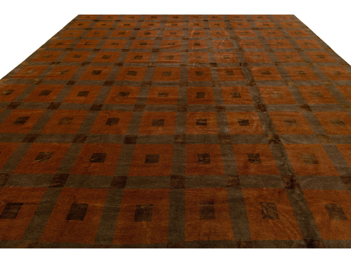 Modern Tibetan Wool and Silk Rug 13 X 16