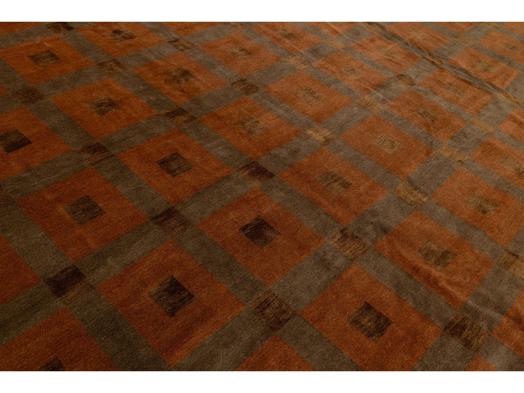 Modern Tibetan Wool and Silk Rug 13 X 16