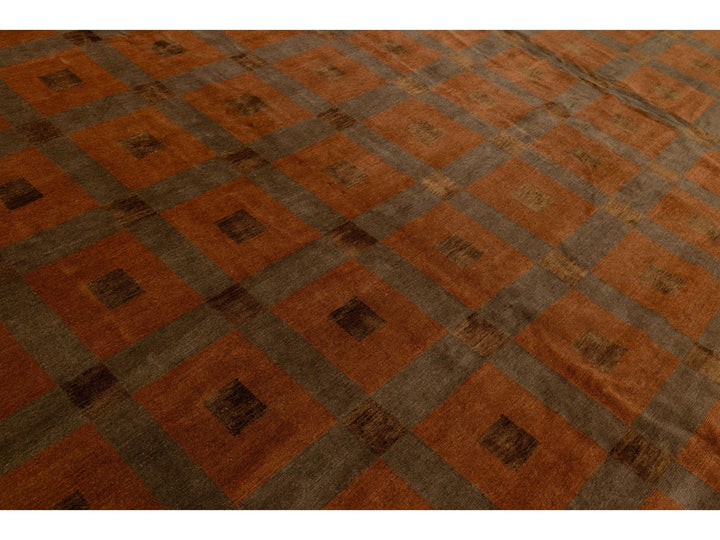 Modern Tibetan Wool and Silk Rug 13 X 16