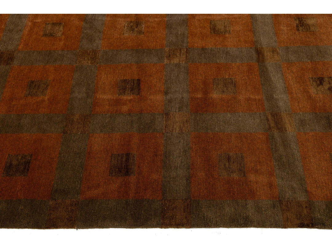 Modern Tibetan Wool and Silk Rug 13 X 16