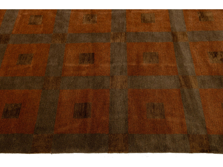 Modern Tibetan Wool and Silk Rug 13 X 16