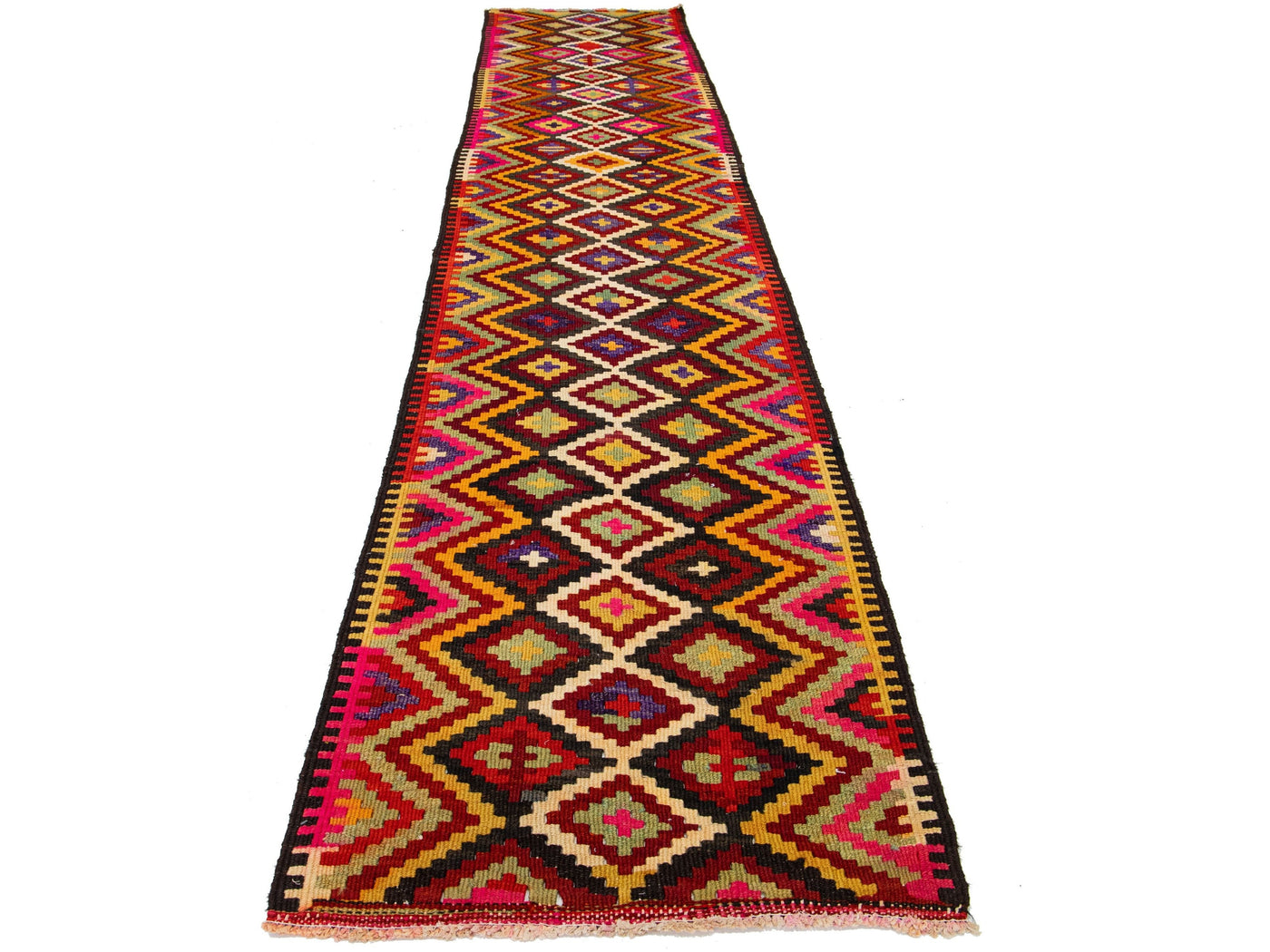 Vintage Kilim Flatweave Wool Runner 3 X 15