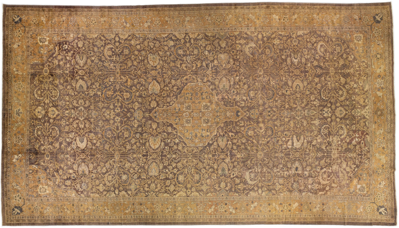 Antique Sultanabad Handmade Allover Motif Brown Wool Rug