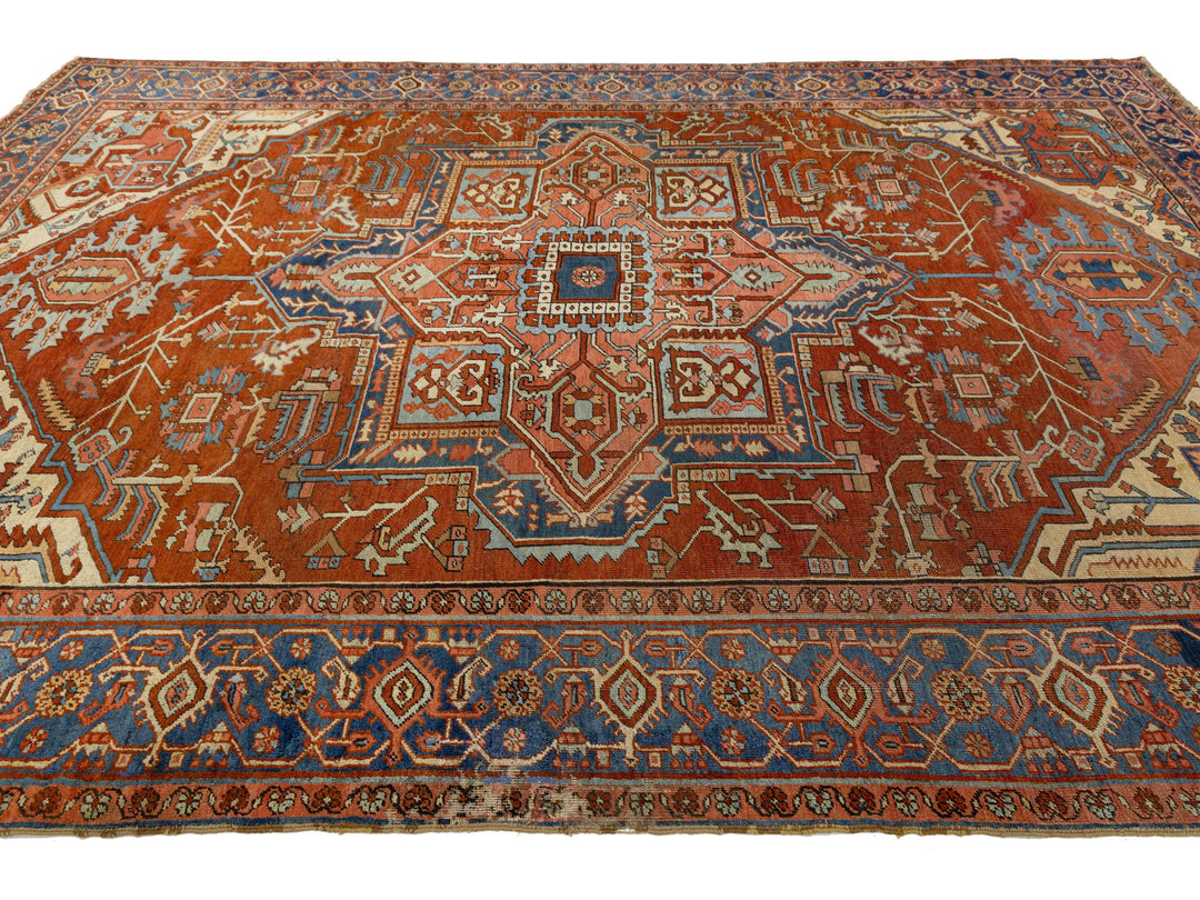 Antique Persian Heriz Wool Rug 9 X 13