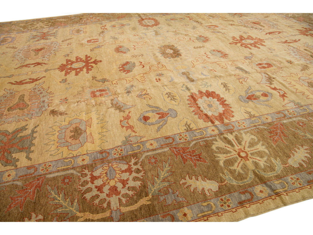 Modern Turkish Oushak Wool Rug 14 X 21