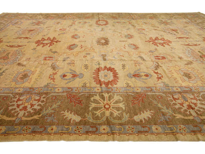 Modern Turkish Oushak Wool Rug 14 X 21