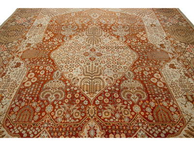 Antique Tabriz Wool Rug 11 X 14