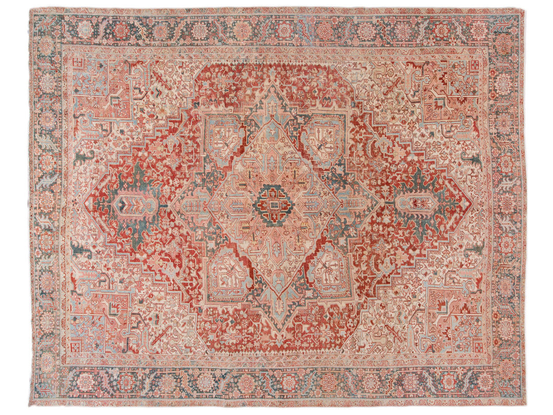 Antique Heriz Wool Rug 12 X 15