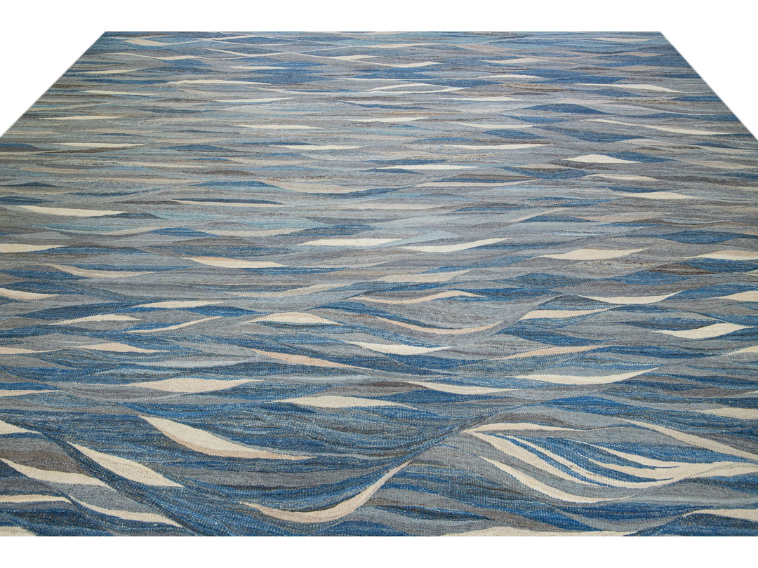Modern Kilim Flatweave Wool Rug 12 X 15