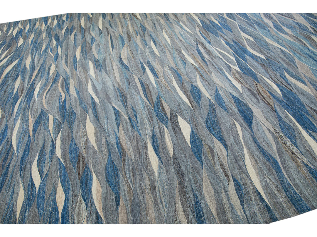 Modern Kilim Flatweave Wool Rug 12 X 15
