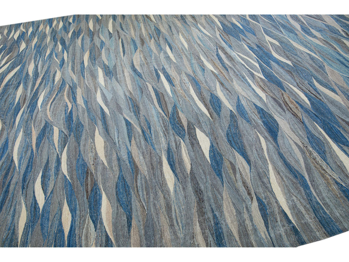 Modern Kilim Flatweave Wool Rug 12 X 15
