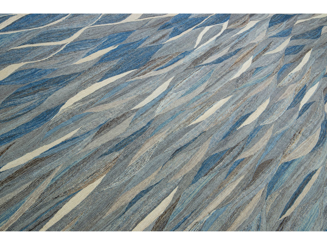 Modern Kilim Flatweave Wool Rug 12 X 15
