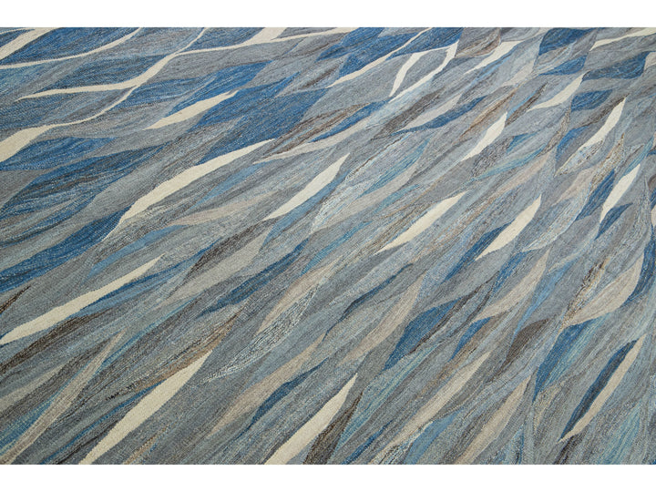 Modern Kilim Flatweave Wool Rug 12 X 15