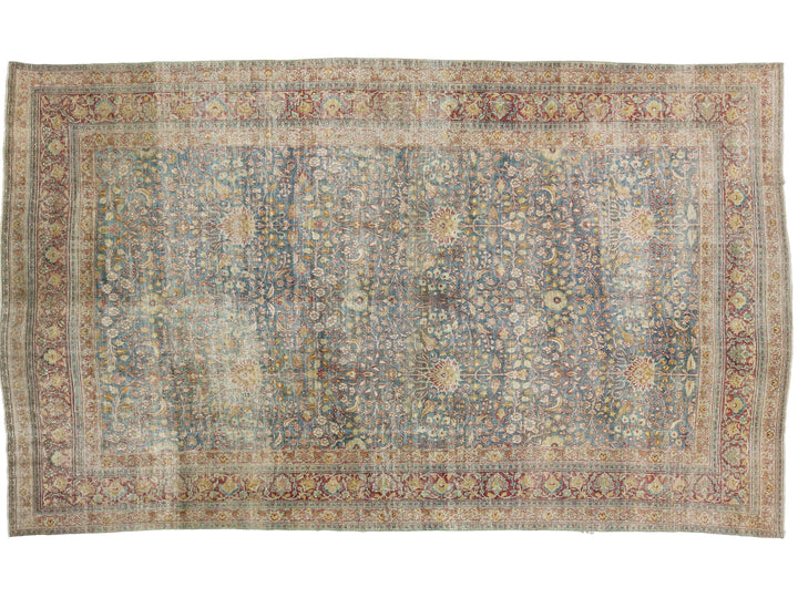 Antique Mashad Persian Wool Rug 10 X 17