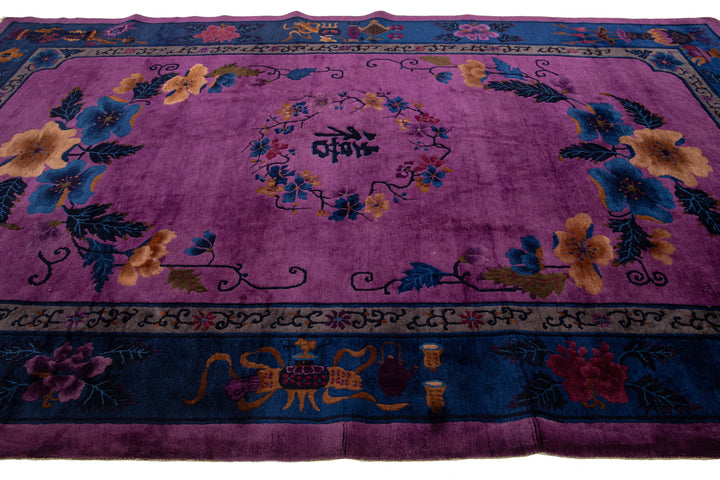 Antique Chinese Art Deco Wool Rug 9 X 11