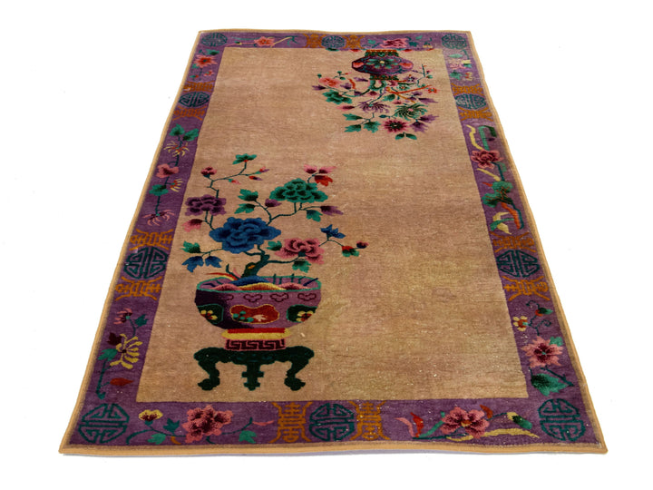 Antique Art Deco Chinese Wool Rug 4 X 7