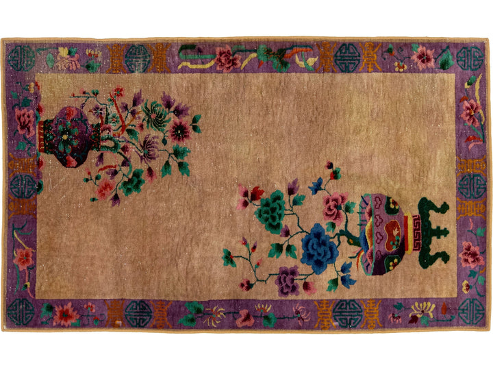 Antique Art Deco Chinese Wool Rug 4 X 7