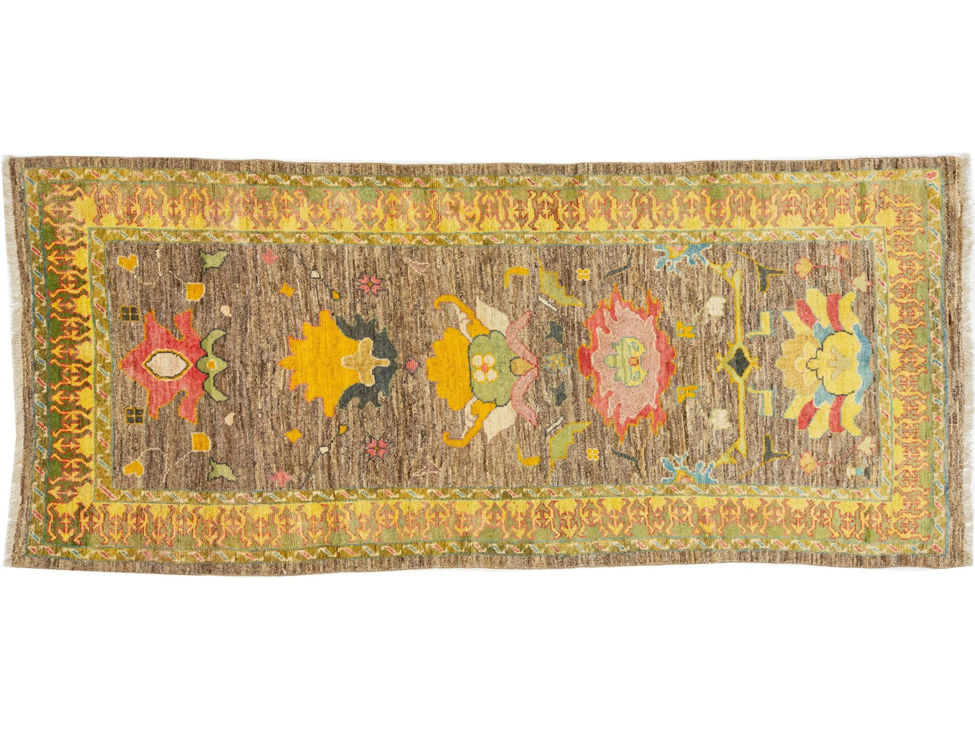 Modern Turkish Oushak Wool Runner 4 X 10