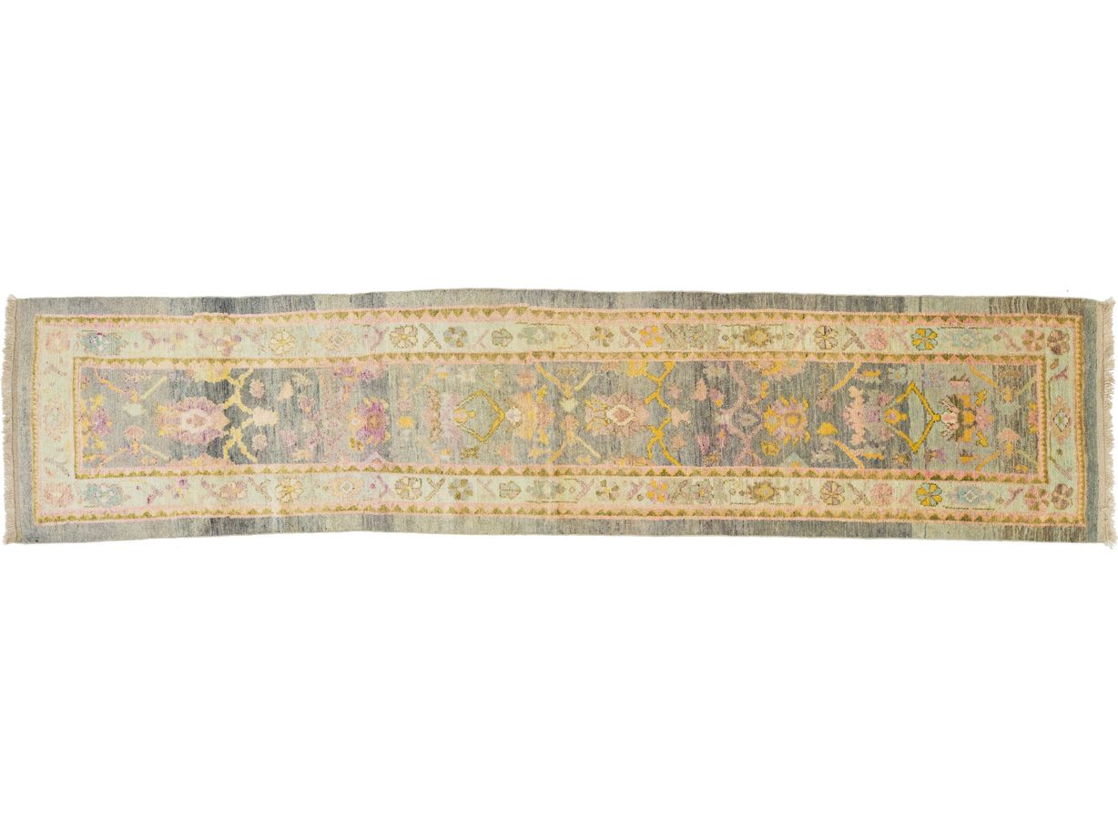 Modern Turkish Oushak Wool Runner 3 X 13