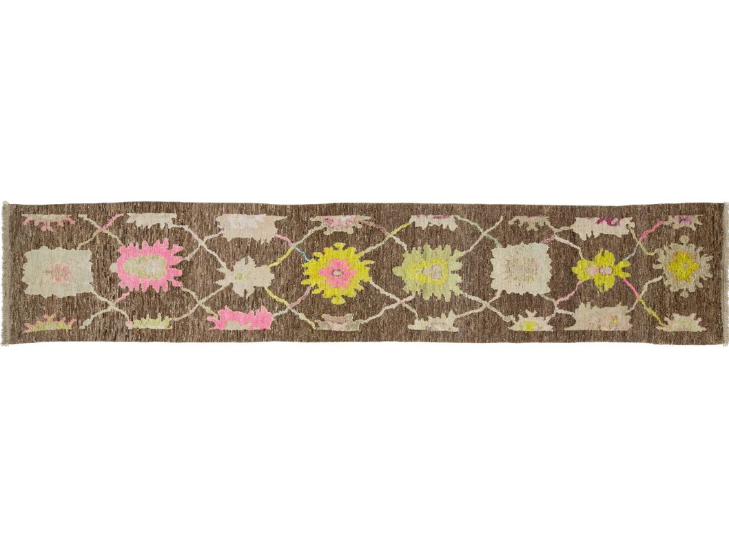 Modern Turkish Oushak Wool Runner 3 X 16