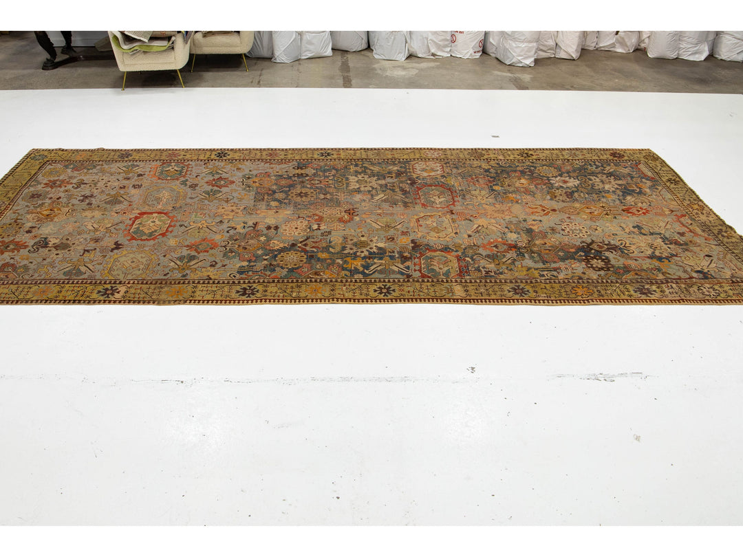 Antique Unique Caucasian Kuba Wool Rug 7 X 17