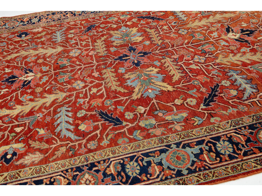 Antique Heriz Wool Rug 9 X 13