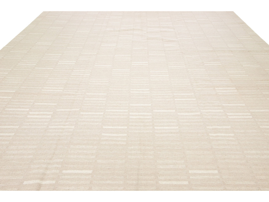 Modern Kilim Flatweave Wool Rug 12 X 15