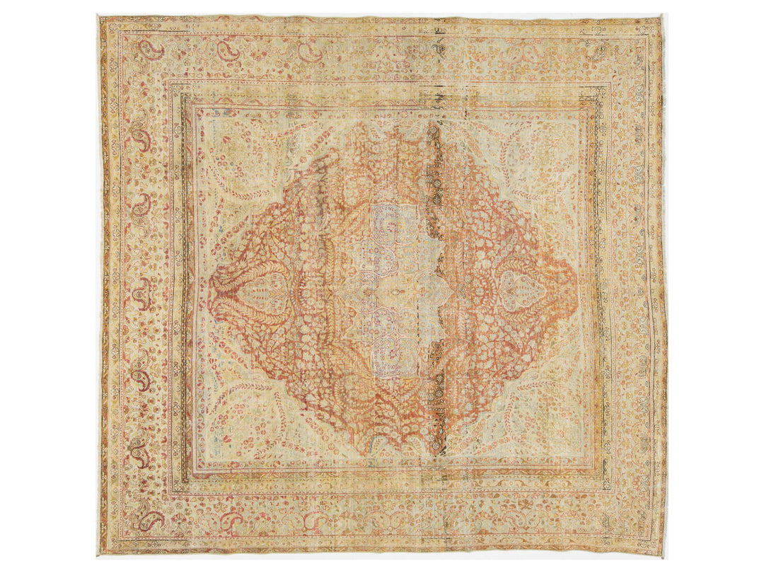 Antique Kerman Wool Rug 9 X 9