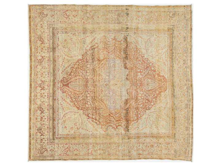 Antique Kerman Wool Rug 9 X 9