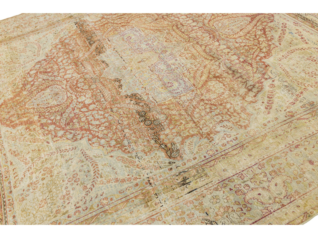 Antique Kerman Wool Rug 9 X 9