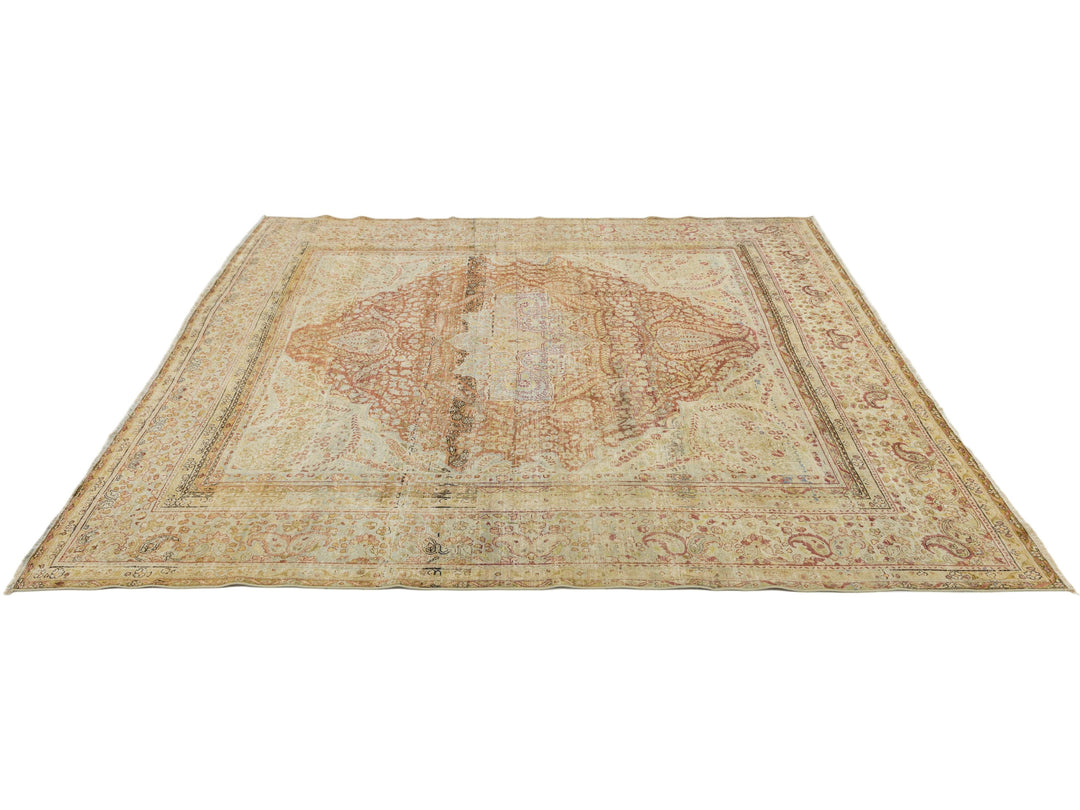 Antique Kerman Wool Rug 9 X 9