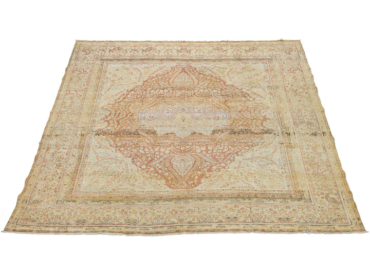 Antique Kerman Wool Rug 9 X 9