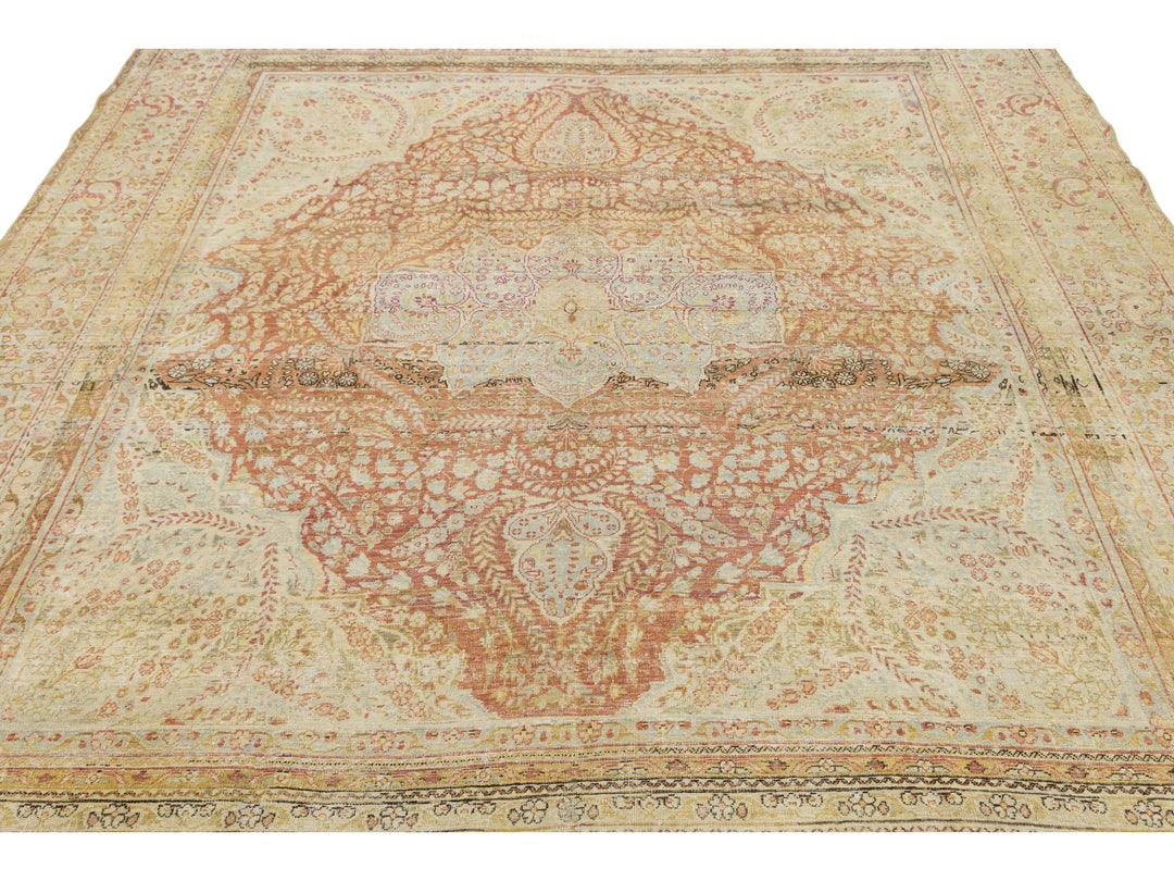 Antique Kerman Wool Rug 9 X 9