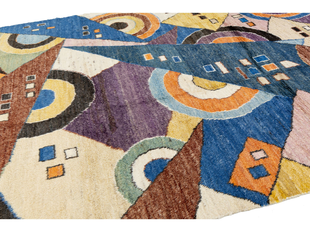 Modern Art Deco Moroccan Wool Rug 9 X 12