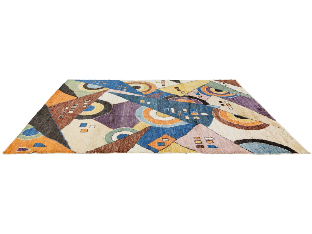 Modern Art Deco Moroccan Wool Rug 9 X 12