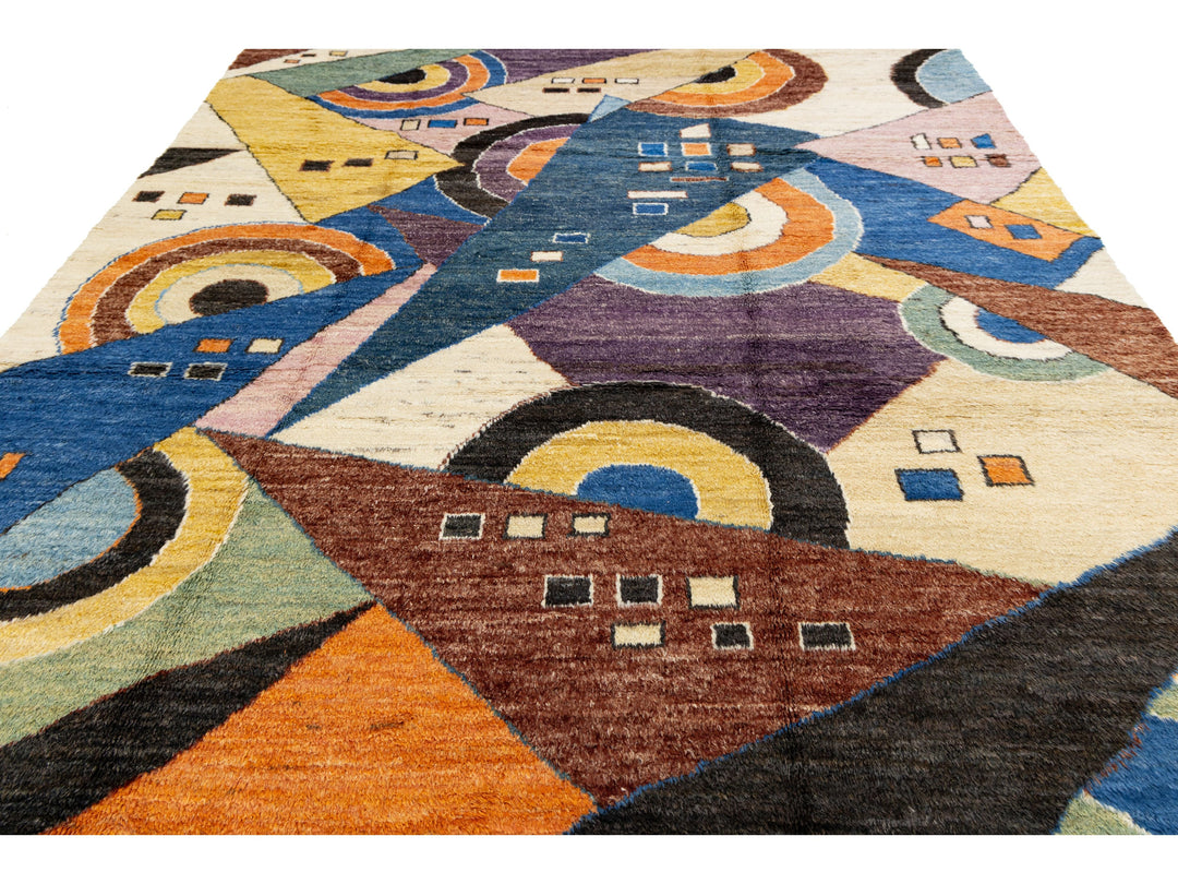 Modern Art Deco Moroccan Wool Rug 9 X 12