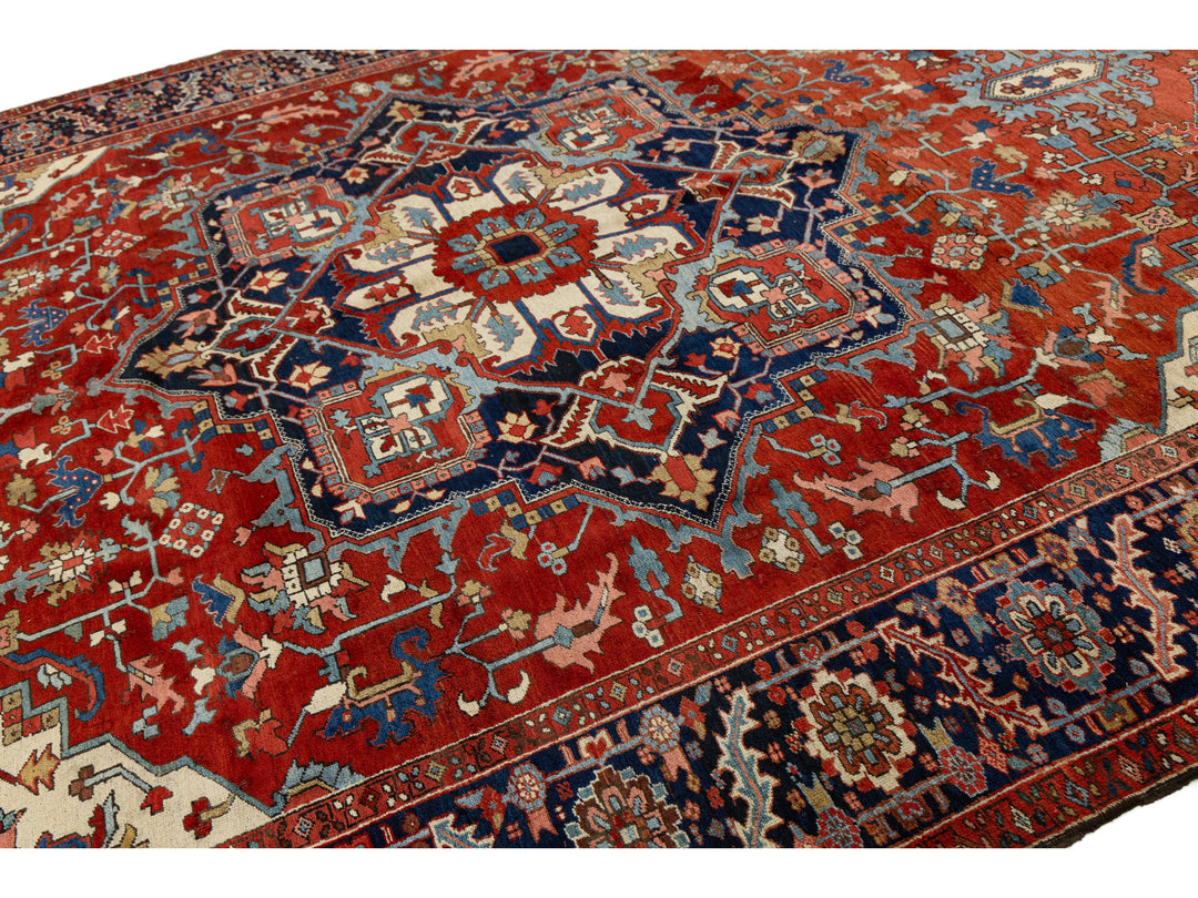 Antique Persian Serapi Wool Rug 9 X 14