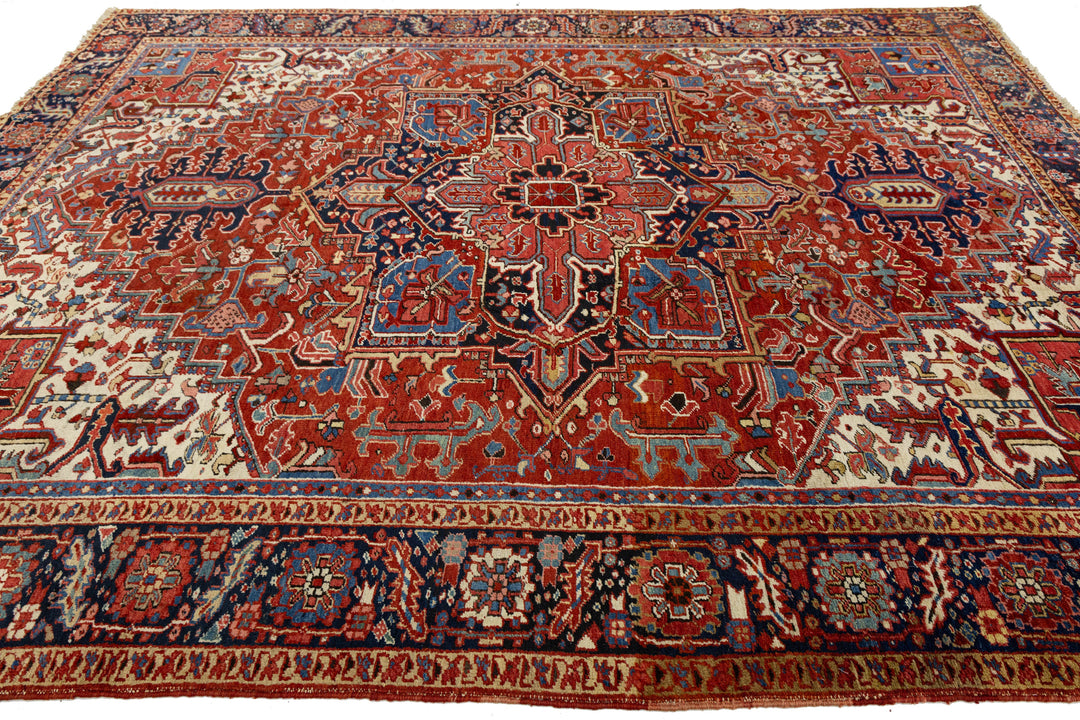 Antique Heriz Wool Rug 10 X 12
