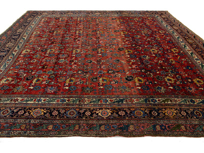 Antique Persian Bidjar Wool Rug 11 X 12