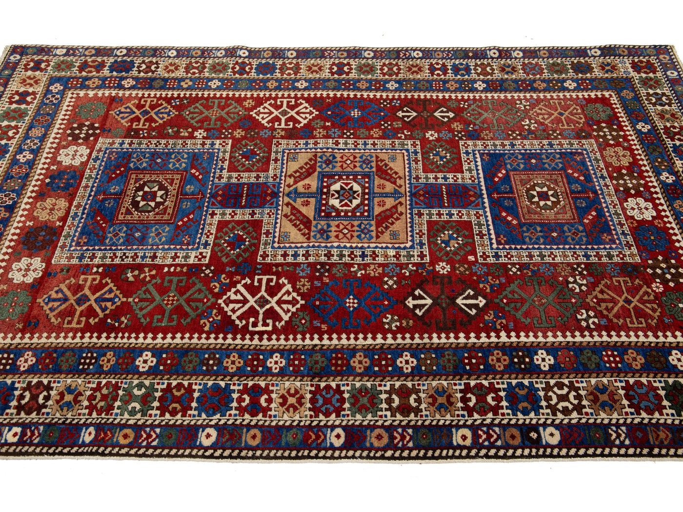 Antique Kazak Wool Rug 5 X 7