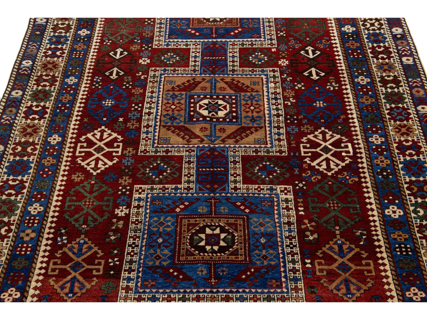 Antique Kazak Wool Rug 5 X 7